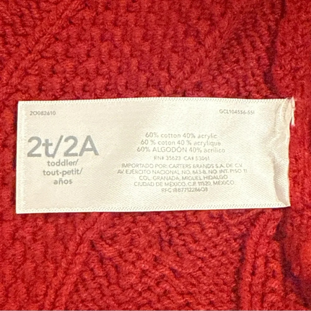Carter’s Toddler Girls Cable Knit Vibrant‎ Red Poncho, Size  2T